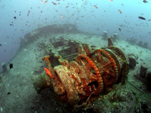 Anchor winch and bow of the SS Thistlegorm